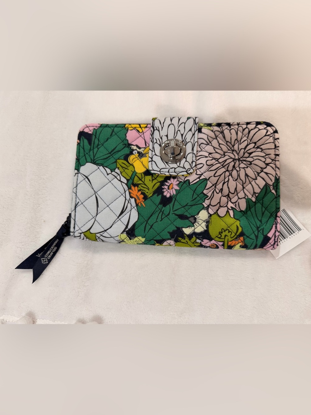 Vera Bradley Floral Quilted Zip Wallet in Pink Green Yellow